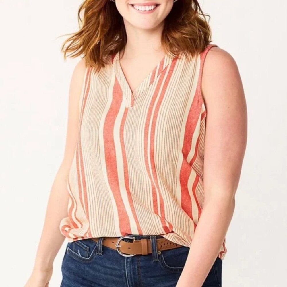 NWOT Sonoma Striped Sleeveless Top - Pink and White